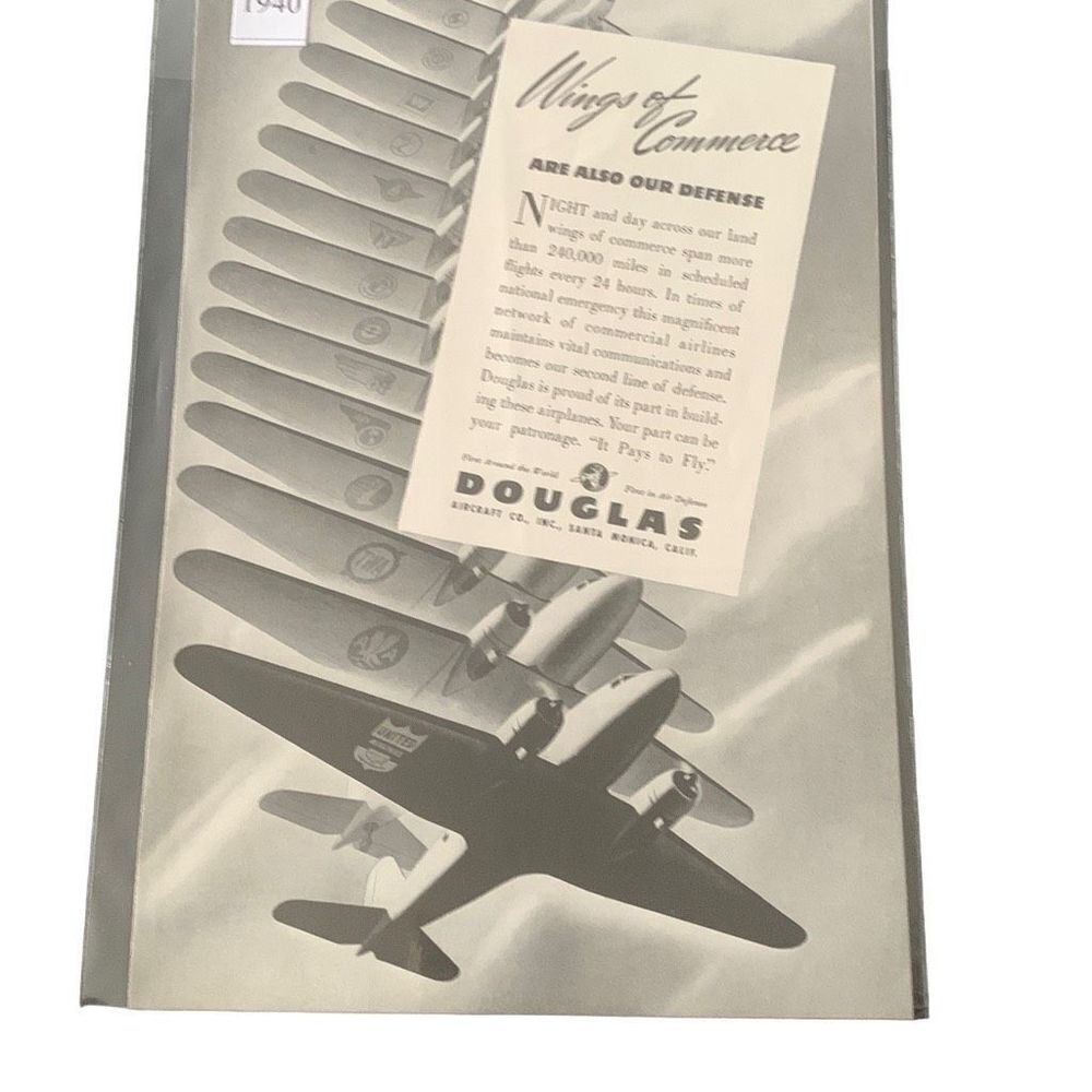 Vintage 1940 Douglas Wings of Commerce Are Also Out Defense Ad Advertisment
